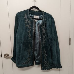 Royal teal vintage zip up leather shirt jacket blazer overcoat